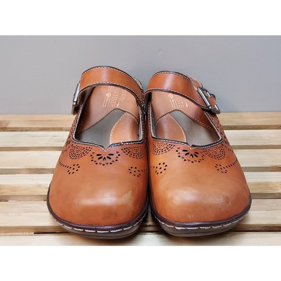 L'Artiste by Spring Step | Orange Tan | Leather Buckled Clog Size 40 US 9.5 - Picture 6 of 11